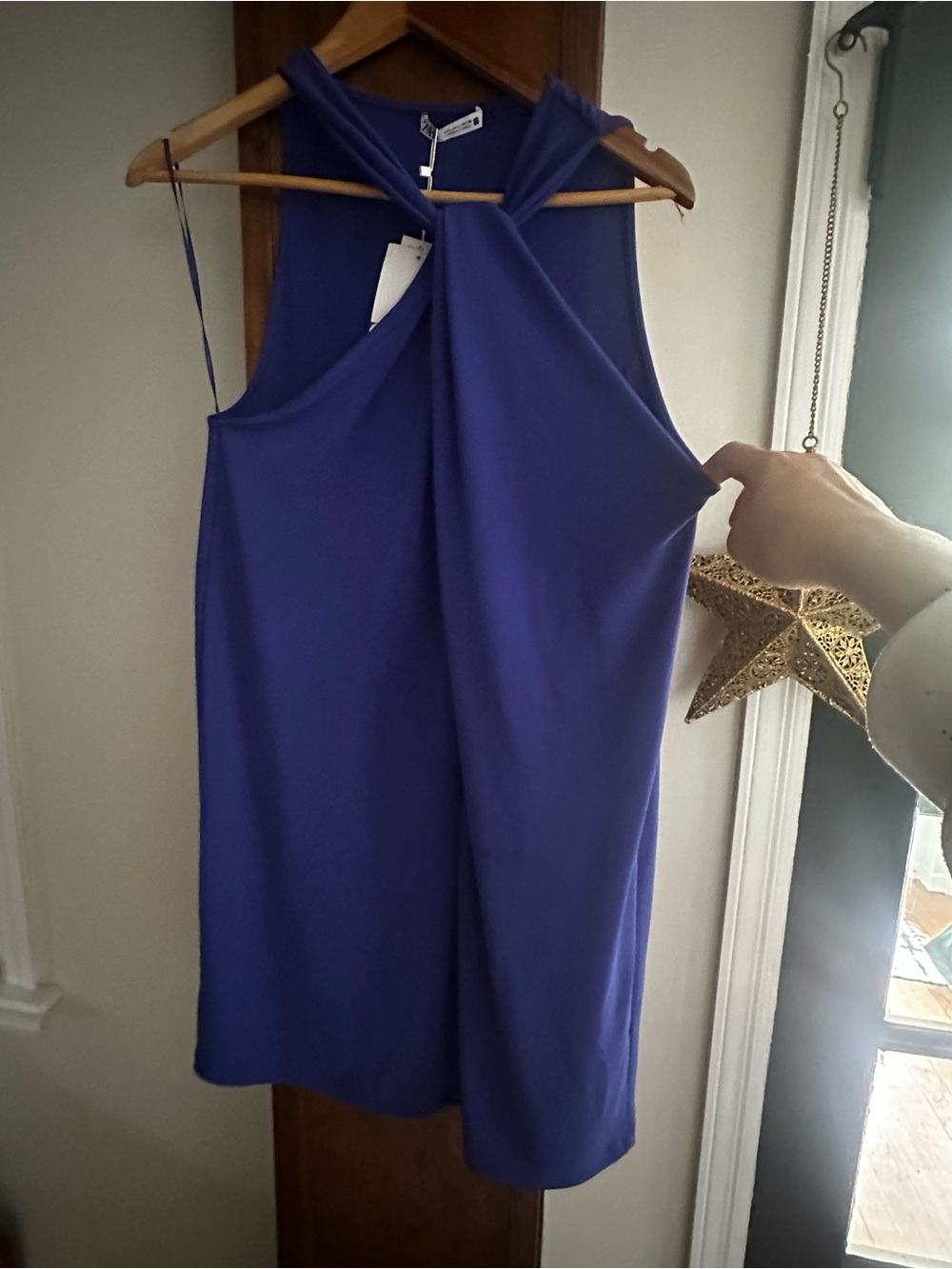 Zara Royal Purple Sleeveless Twist-Neck Dress